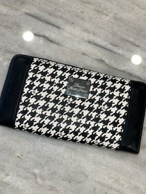 RALPH LAUREN BLACK WHITE CHECK HOUNDSTOOTH ZIP WALLET NICE